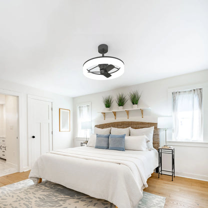 Ventosus Smart Ceiling Light + Fan  (model AT2611) in pearl black, installed in a bedroom 