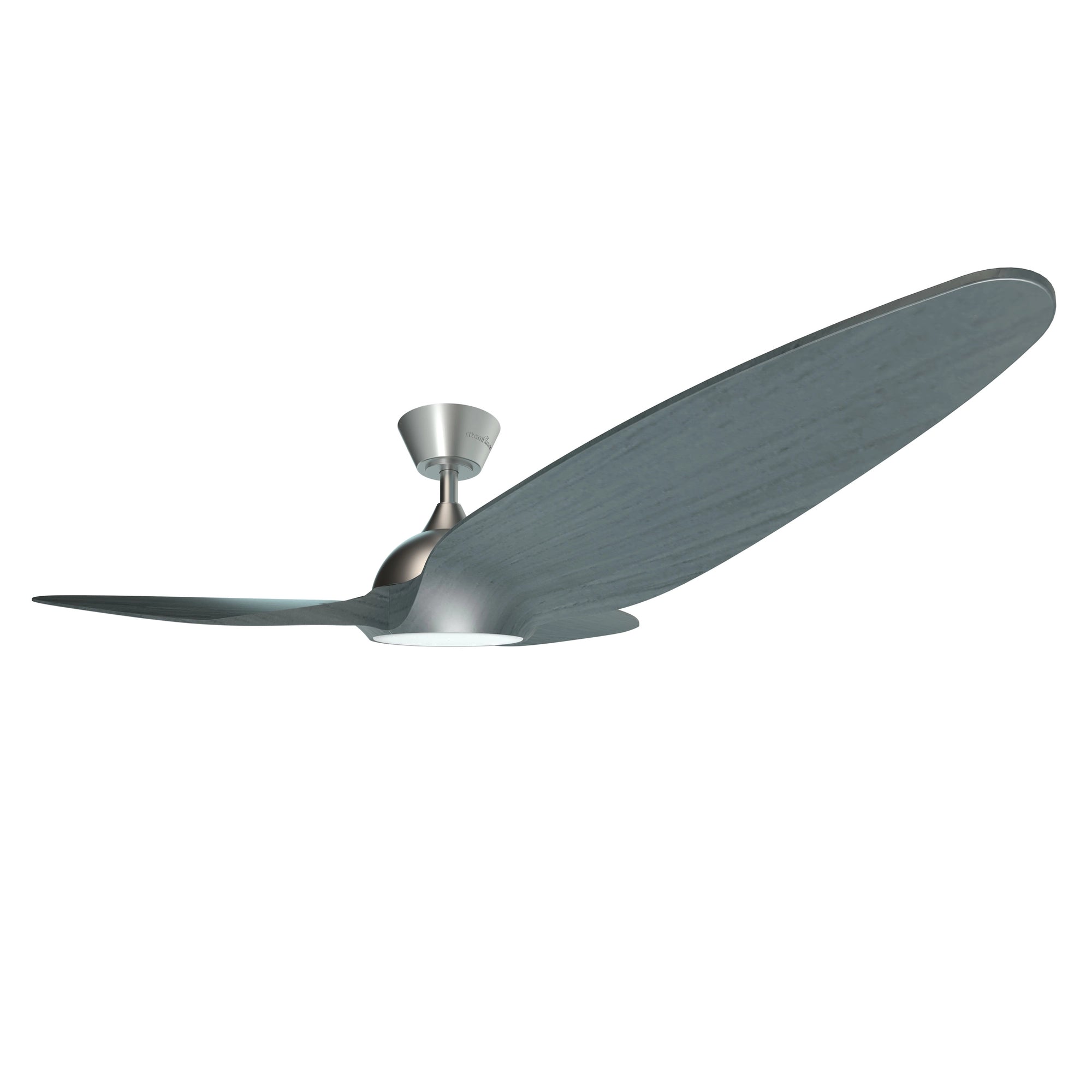 Angled side view of the Monarc Smart Ceiling Fan highlighting aerodynamic blade design and slate grey finish 