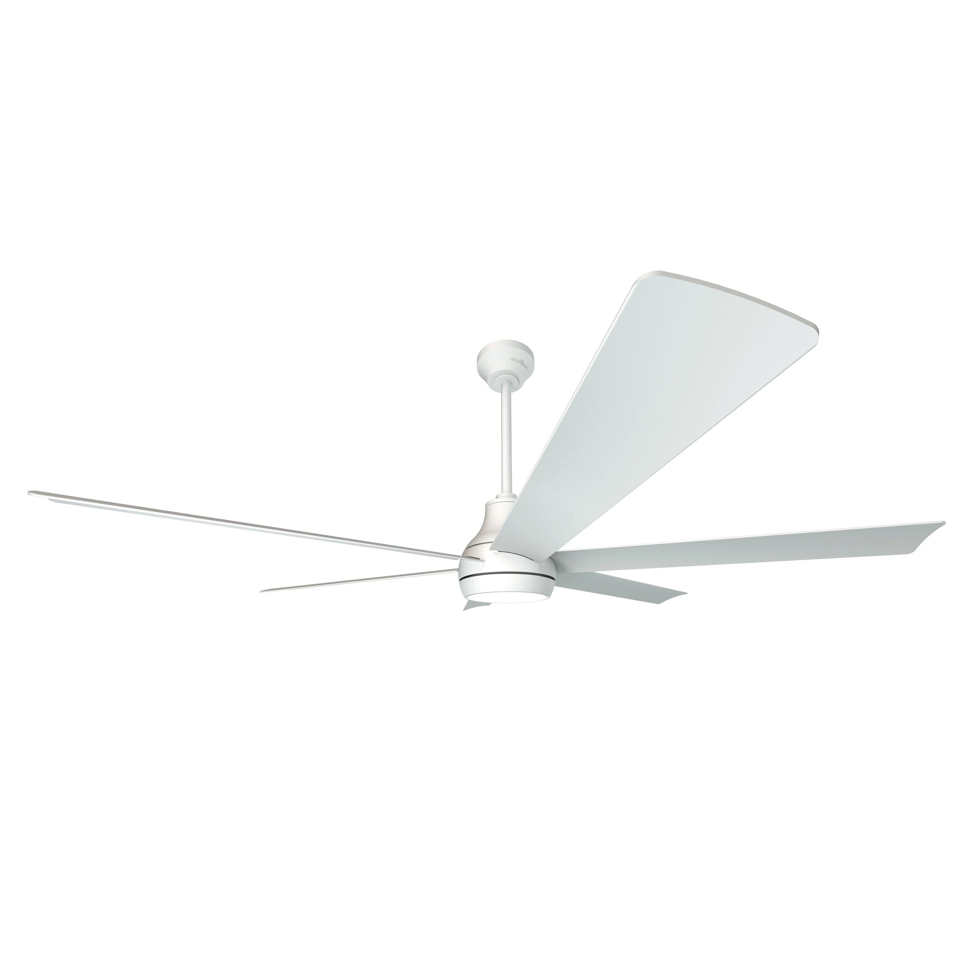 Angled side view of the Bresio 60 Inch Smart Outdoor Ceiling Fan highlighting aerodynamic blade design and pearl white finish 