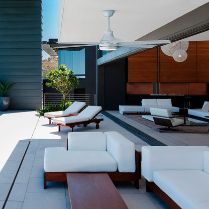 Bresio 60 Inch Smart Outdoor Ceiling Fan installed in a modern patio 