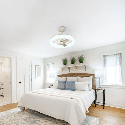Ventosus Smart Ceiling Light + Fan  (model AT2611) in nickel, installed in a bedroom 